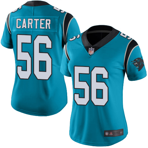 Carolina Panthers Limited Blue Women Jermaine Carter Jersey NFL Football #56 Rush Vapor Untouchable->women nfl jersey->Women Jersey